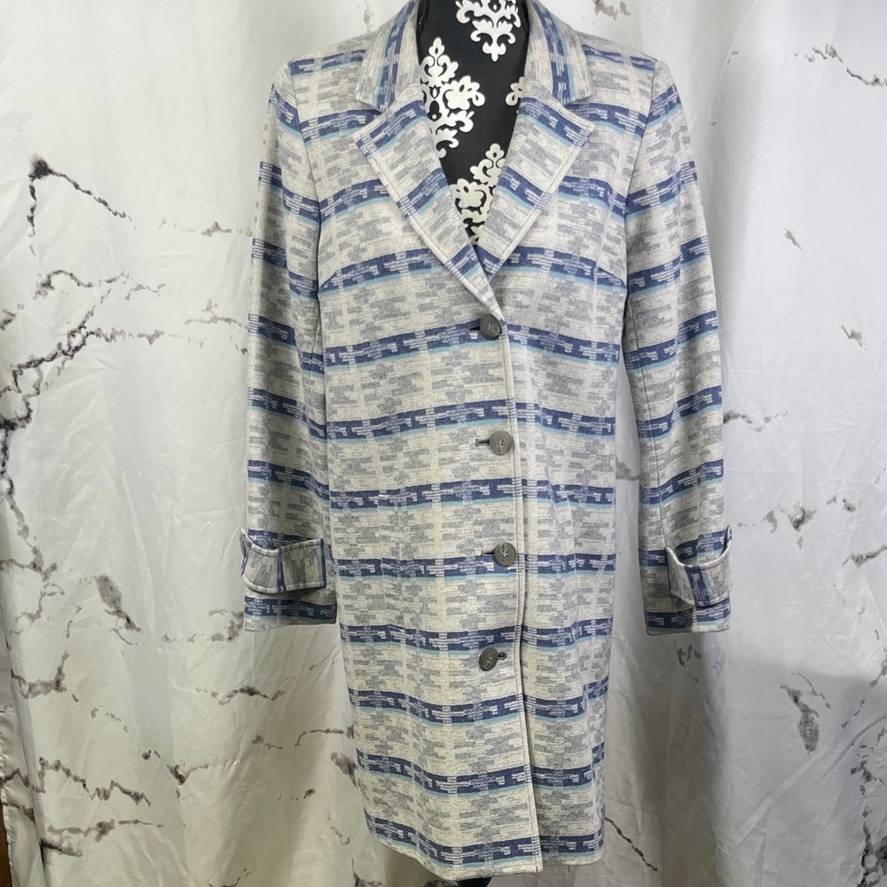 Pendleton Essex Wool Blanket Coat Blue & Grey on Cream Fully Lined Southwestern